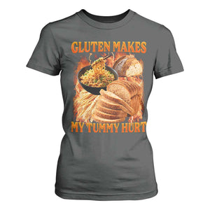 Funny Gluten Free T Shirt For Women Gluten Makes My Tummy Hurt Vintage Bootleg Graphic TS10 Dark Heather Print Your Wear