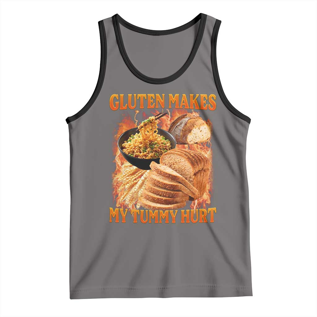 Funny Gluten Free Tank Top Gluten Makes My Tummy Hurt Vintage Bootleg Graphic TS10 Deep Heather Black Print Your Wear