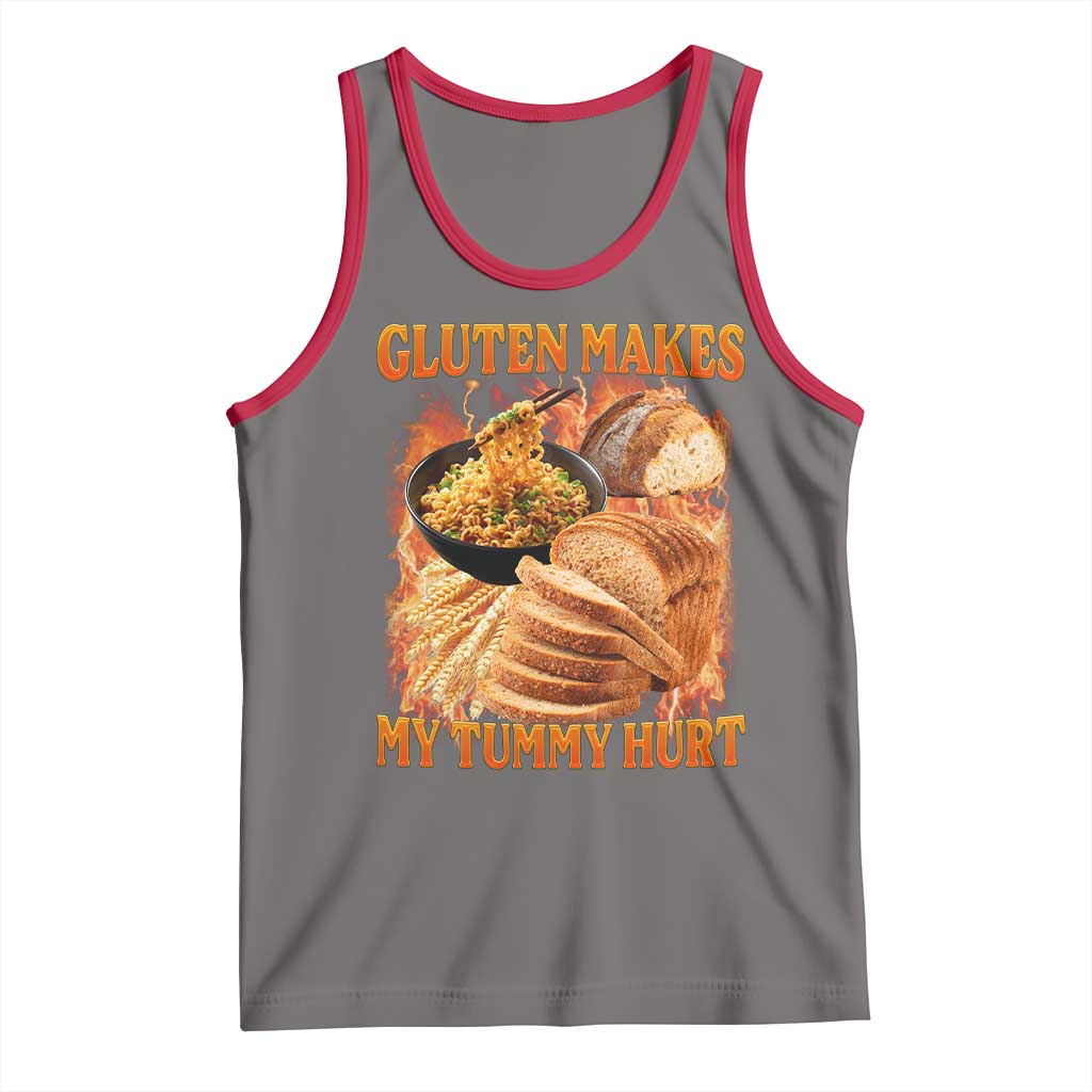 Funny Gluten Free Tank Top Gluten Makes My Tummy Hurt Vintage Bootleg Graphic TS10 Deep Heather Red Print Your Wear