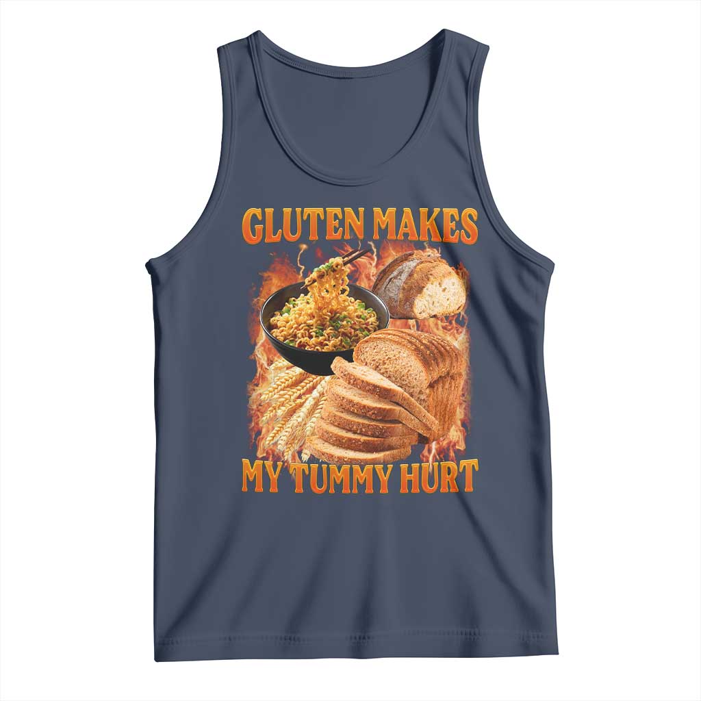 Funny Gluten Free Tank Top Gluten Makes My Tummy Hurt Vintage Bootleg Graphic TS10 Navy Print Your Wear