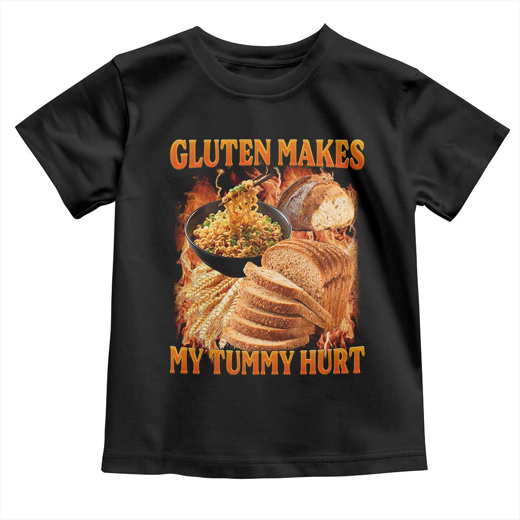 Funny Gluten Free Toddler T Shirt Gluten Makes My Tummy Hurt Vintage Bootleg Graphic TS10 Black Print Your Wear