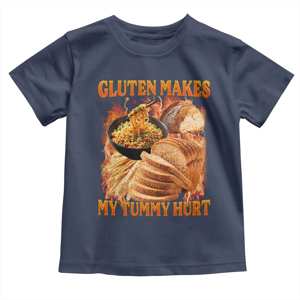 Funny Gluten Free Toddler T Shirt Gluten Makes My Tummy Hurt Vintage Bootleg Graphic TS10 Navy Print Your Wear