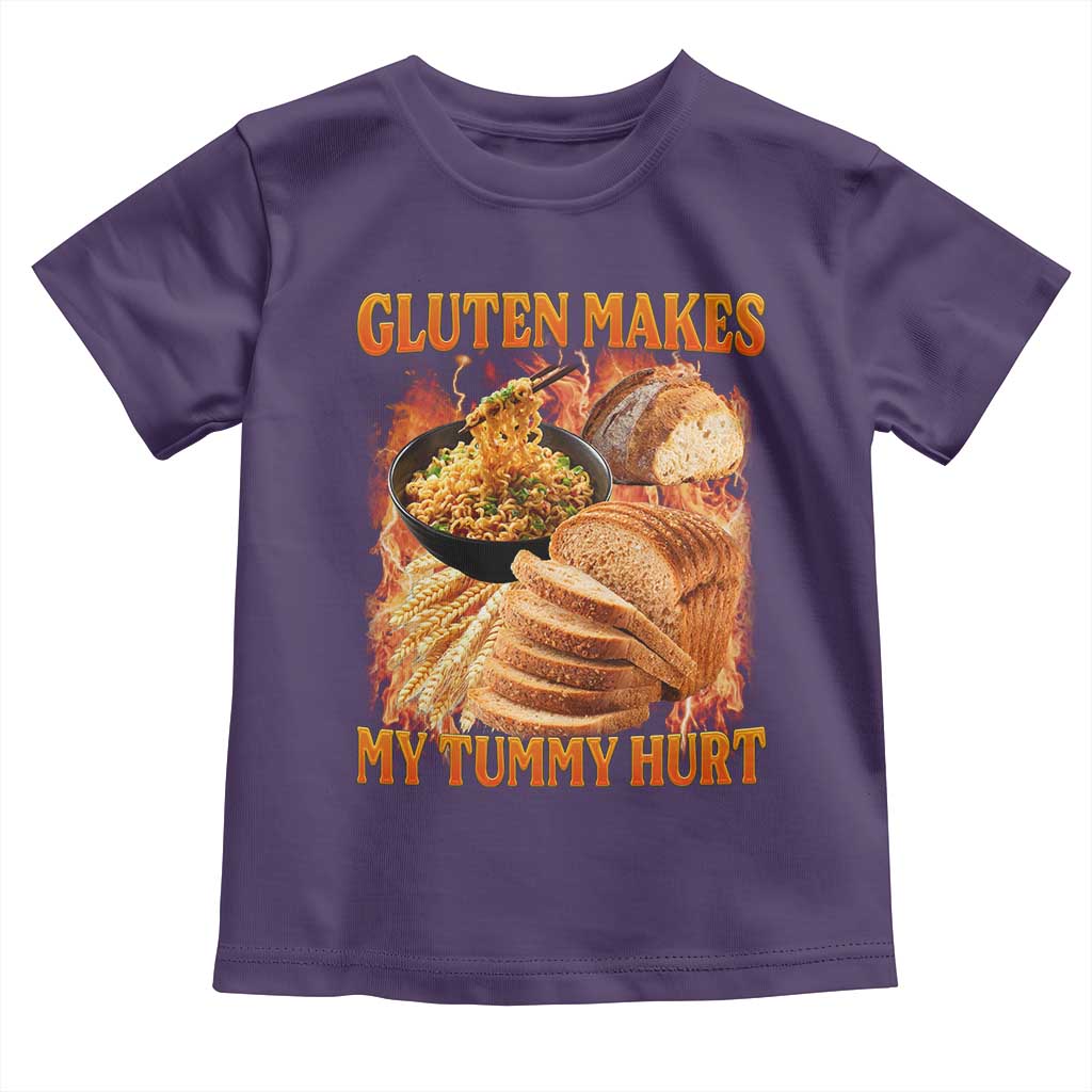 Funny Gluten Free Toddler T Shirt Gluten Makes My Tummy Hurt Vintage Bootleg Graphic TS10 Purple Print Your Wear