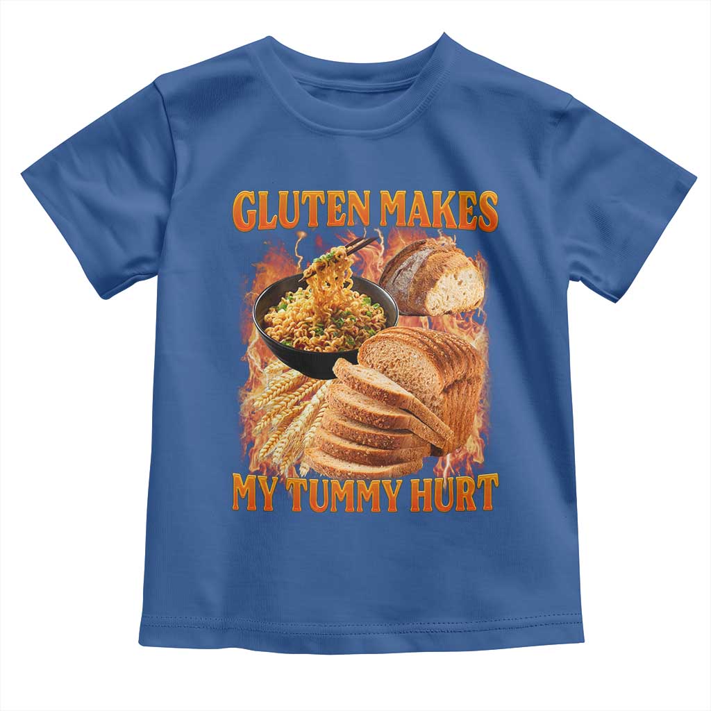 Funny Gluten Free Toddler T Shirt Gluten Makes My Tummy Hurt Vintage Bootleg Graphic TS10 Royal Blue Print Your Wear