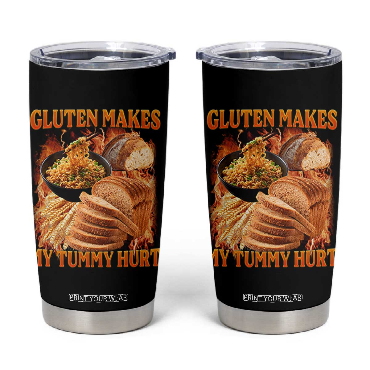 Funny Gluten Free Tumbler Cup Gluten Makes My Tummy Hurt Vintage Bootleg Graphic TS10 Black Print Your Wear