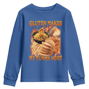 Funny Gluten Free Youth Sweatshirt Gluten Makes My Tummy Hurt Vintage Bootleg Graphic TS10 Royal Blue Print Your Wear