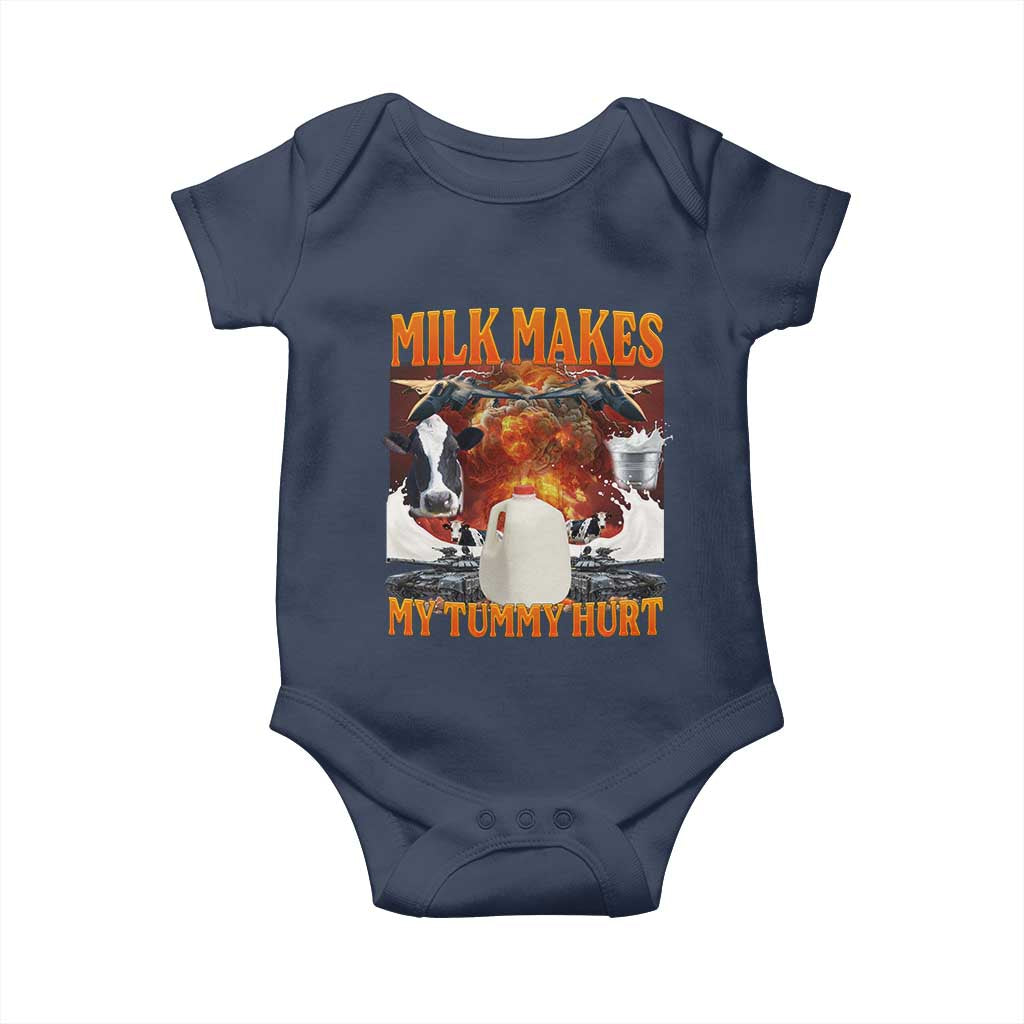 Lactose Intolerant Meme Baby Onesie Milk Makes My Tummy Hurt Vintage Bootleg Graphic TS10 Navy Print Your Wear