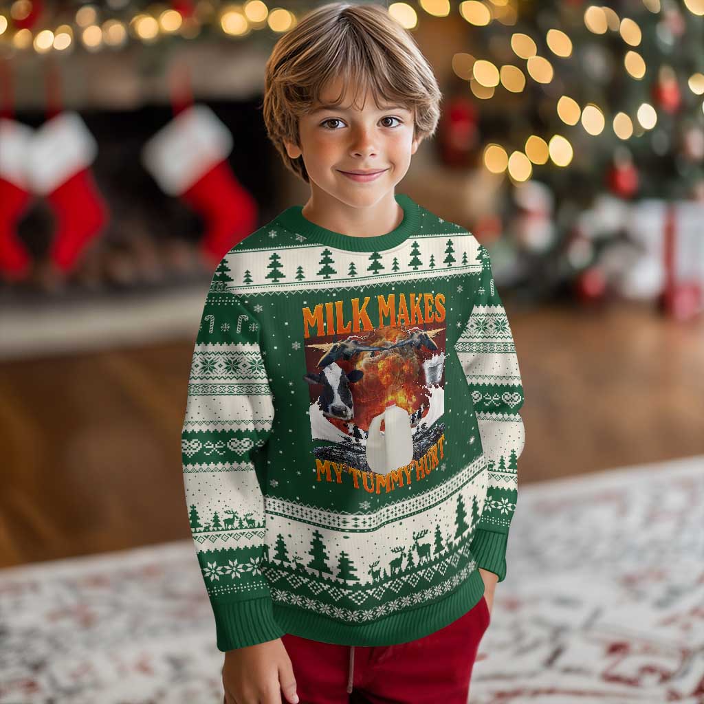 Lactose Intolerant Meme Ugly Christmas Sweater Milk Makes My Tummy Hurt Vintage Bootleg Graphic TS10 Forest Green Beige Print Your Wear