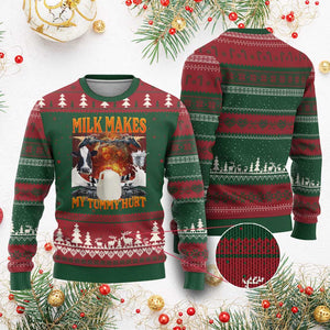 Lactose Intolerant Meme Ugly Christmas Sweater Milk Makes My Tummy Hurt Vintage Bootleg Graphic TS10 Red Green Print Your Wear