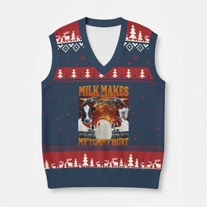Lactose Intolerant Meme V-Neck Knit Sweater Vest Milk Makes My Tummy Hurt Vintage Bootleg Graphic TS10 Navy Red Print Your Wear
