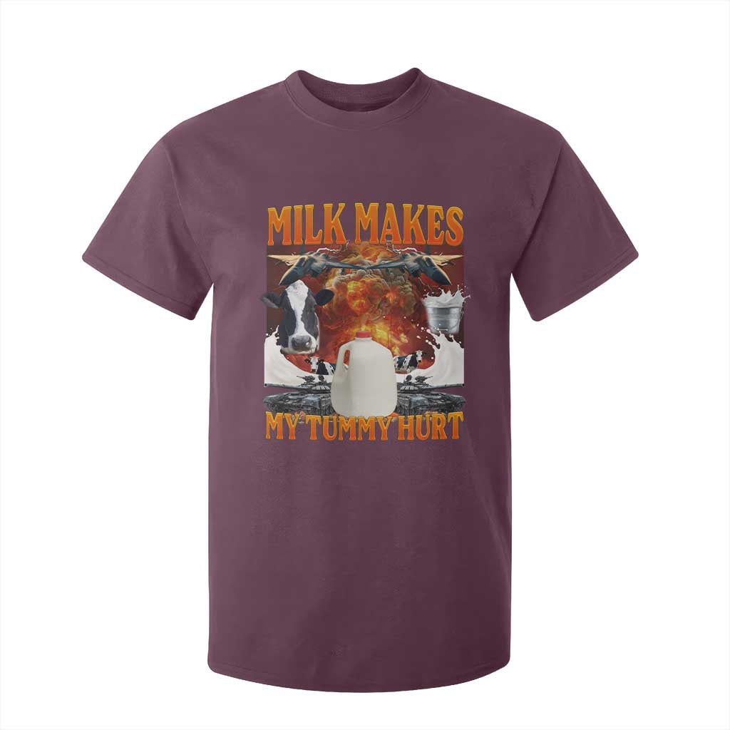 Lactose Intolerant Meme T Shirt For Kid Milk Makes My Tummy Hurt Vintage Bootleg Graphic TS10 Maroon Print Your Wear