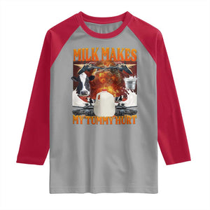Lactose Intolerant Meme Raglan Shirt Milk Makes My Tummy Hurt Vintage Bootleg Graphic TS10 Sport Gray Red Print Your Wear