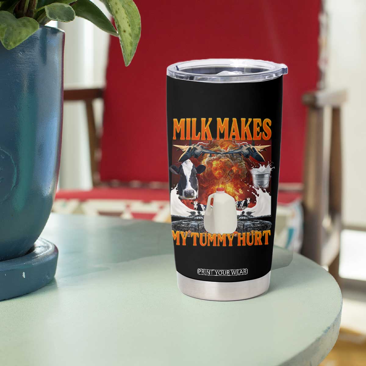 Lactose Intolerant Meme Tumbler Cup Milk Makes My Tummy Hurt Vintage Bootleg Graphic TS10 Print Your Wear