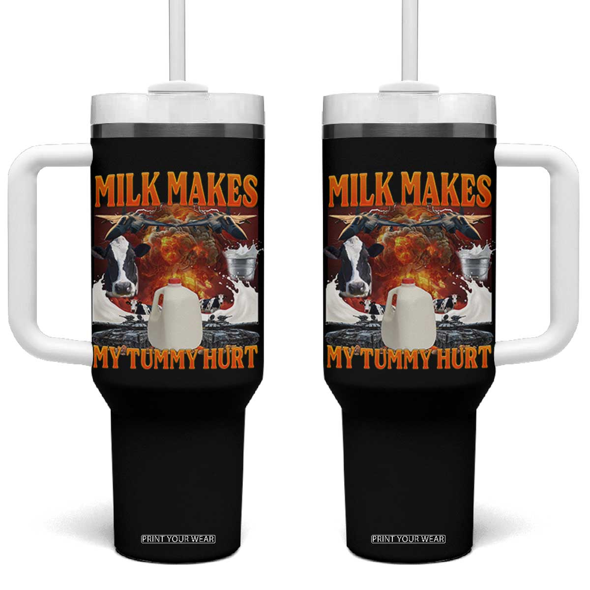 Lactose Intolerant Meme Tumbler With Handle Milk Makes My Tummy Hurt Vintage Bootleg Graphic TS10 One Size: 40 oz Black Print Your Wear