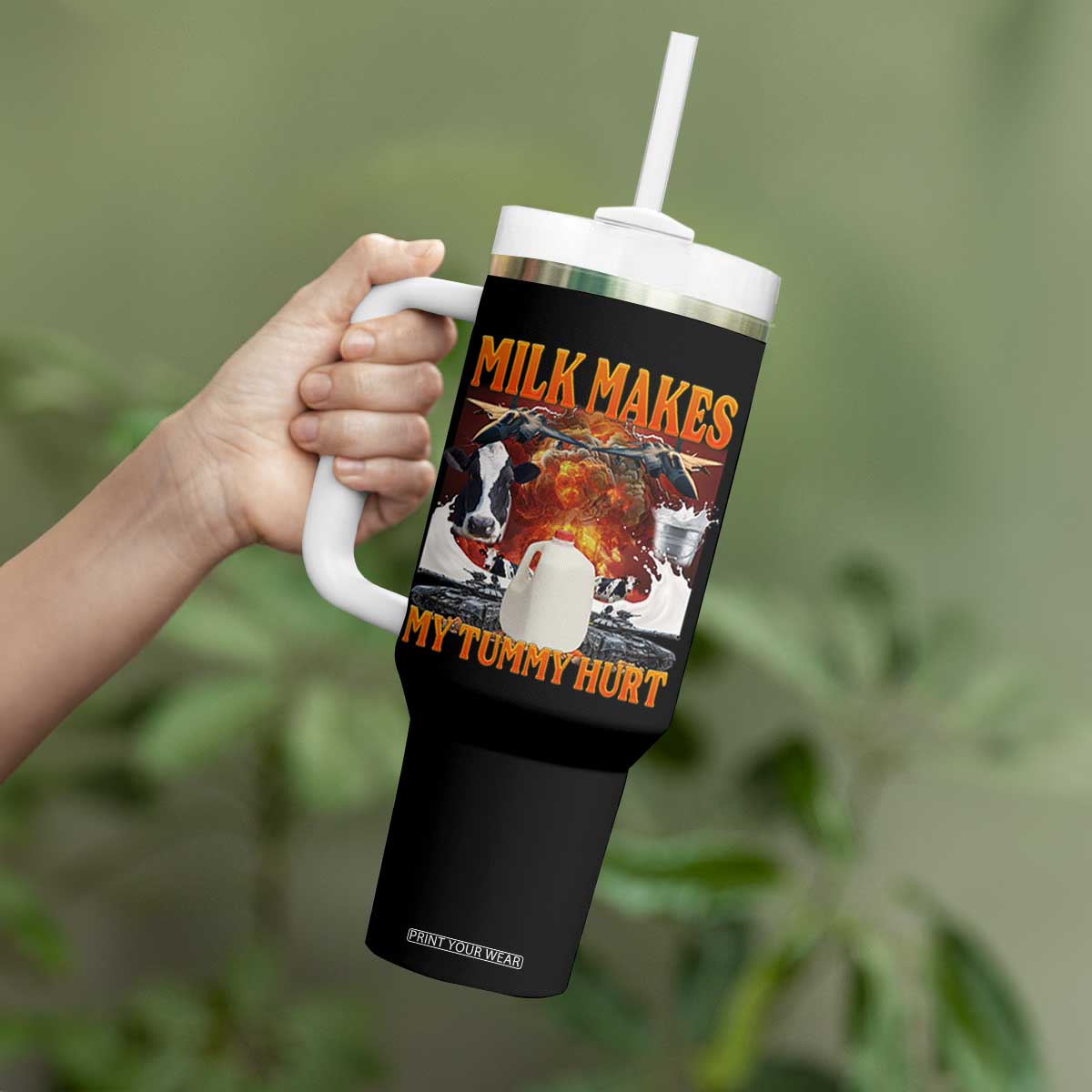 Lactose Intolerant Meme Tumbler With Handle Milk Makes My Tummy Hurt Vintage Bootleg Graphic TS10 Print Your Wear