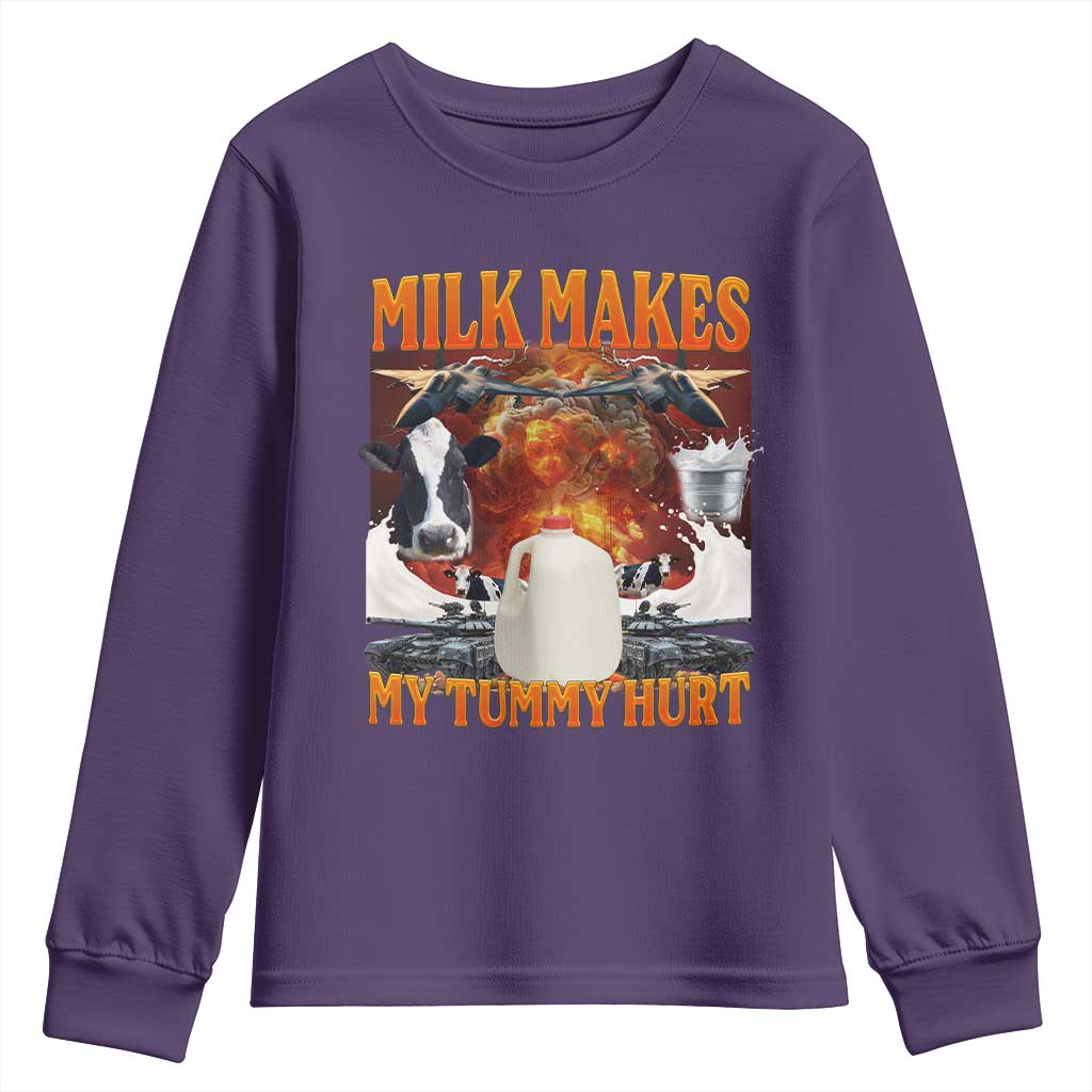 Lactose Intolerant Meme Youth Sweatshirt Milk Makes My Tummy Hurt Vintage Bootleg Graphic TS10 Purple Print Your Wear