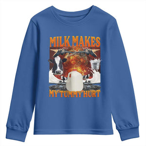 Lactose Intolerant Meme Youth Sweatshirt Milk Makes My Tummy Hurt Vintage Bootleg Graphic TS10 Royal Blue Print Your Wear