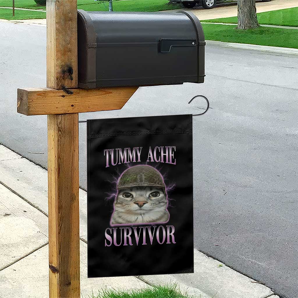 Tummy Ache Survivor Cat Meme Garden Flag Funny Trending Oddly Specific Brainrot Memes TS10 Print Your Wear