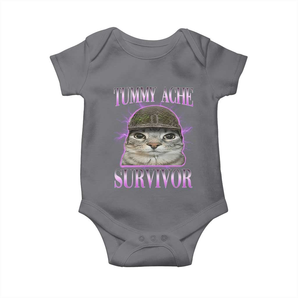 Tummy Ache Survivor Cat Meme Baby Onesie Funny Trending Oddly Specific Brainrot Memes TS10 Charcoal Print Your Wear