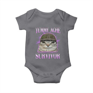 Tummy Ache Survivor Cat Meme Baby Onesie Funny Trending Oddly Specific Brainrot Memes TS10 Charcoal Print Your Wear