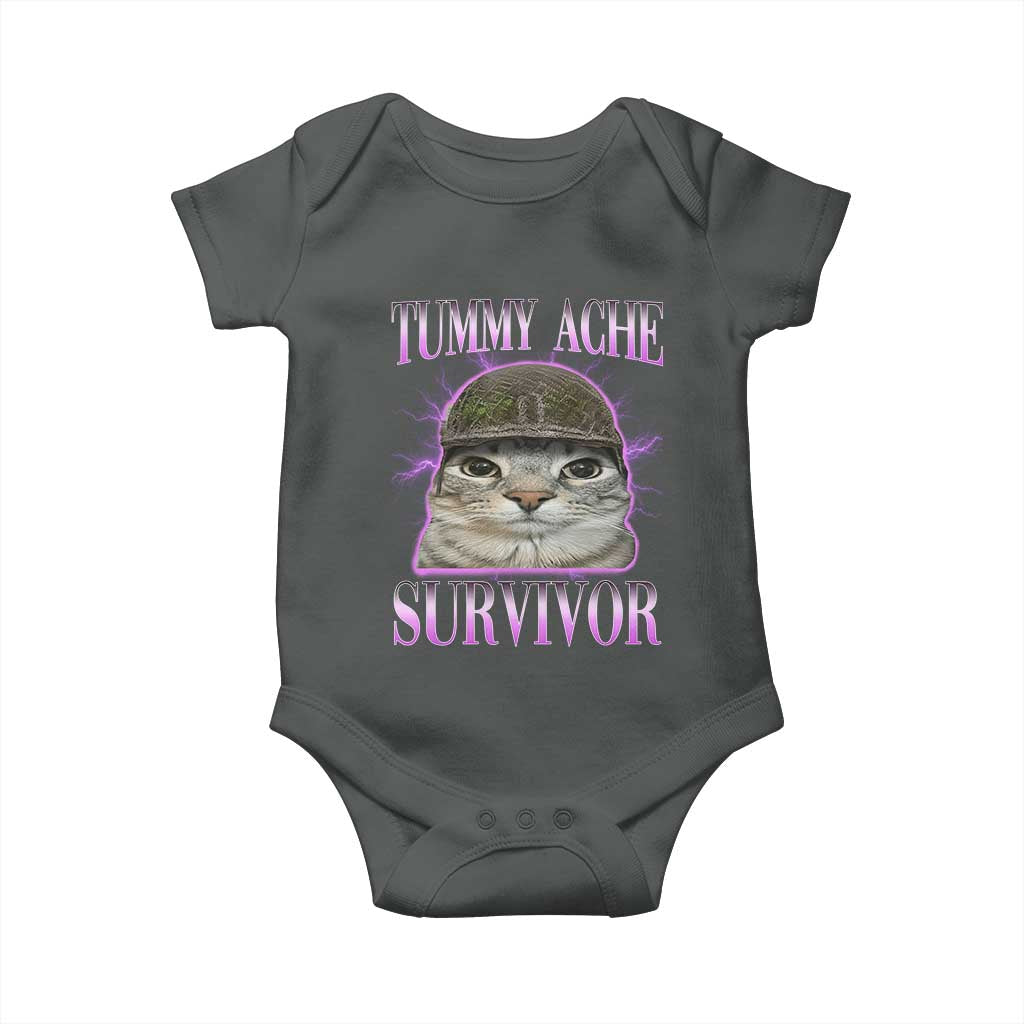 Tummy Ache Survivor Cat Meme Baby Onesie Funny Trending Oddly Specific Brainrot Memes TS10 Dark Heather Print Your Wear