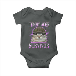 Tummy Ache Survivor Cat Meme Baby Onesie Funny Trending Oddly Specific Brainrot Memes TS10 Dark Heather Print Your Wear