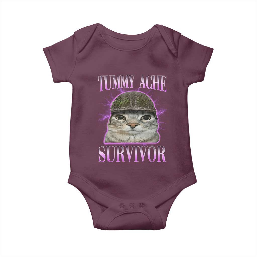 Tummy Ache Survivor Cat Meme Baby Onesie Funny Trending Oddly Specific Brainrot Memes TS10 Maroon Print Your Wear