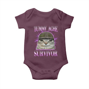 Tummy Ache Survivor Cat Meme Baby Onesie Funny Trending Oddly Specific Brainrot Memes TS10 Maroon Print Your Wear