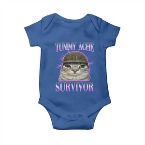Tummy Ache Survivor Cat Meme Baby Onesie Funny Trending Oddly Specific Brainrot Memes TS10 Royal Blue Print Your Wear
