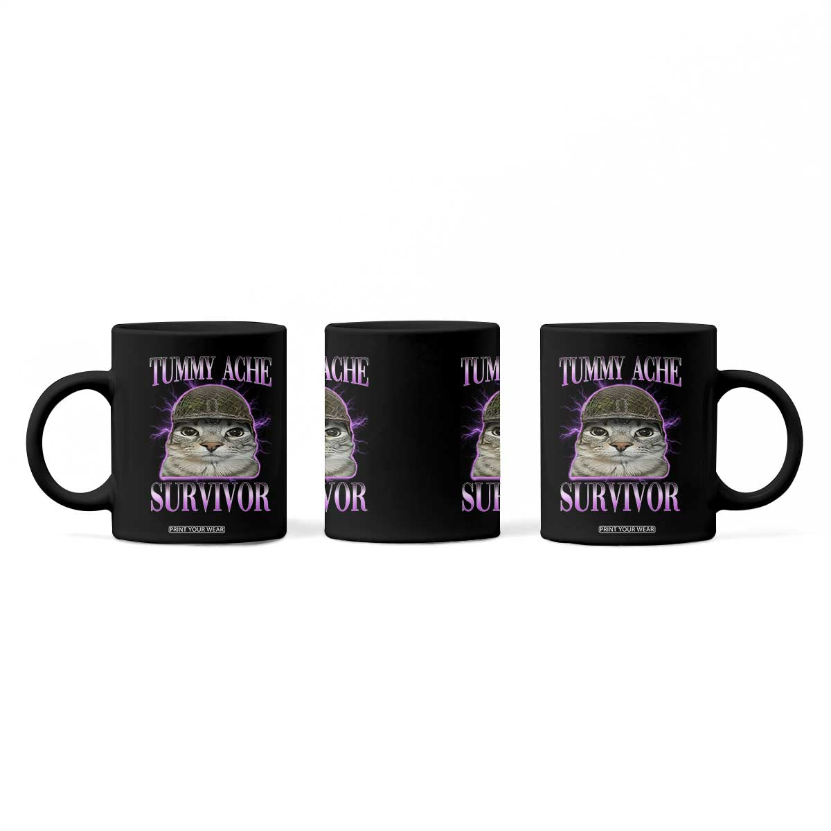 Tummy Ache Survivor Cat Meme Coffee Mug Funny Trending Oddly Specific Brainrot Memes TS10 Print Your Wear