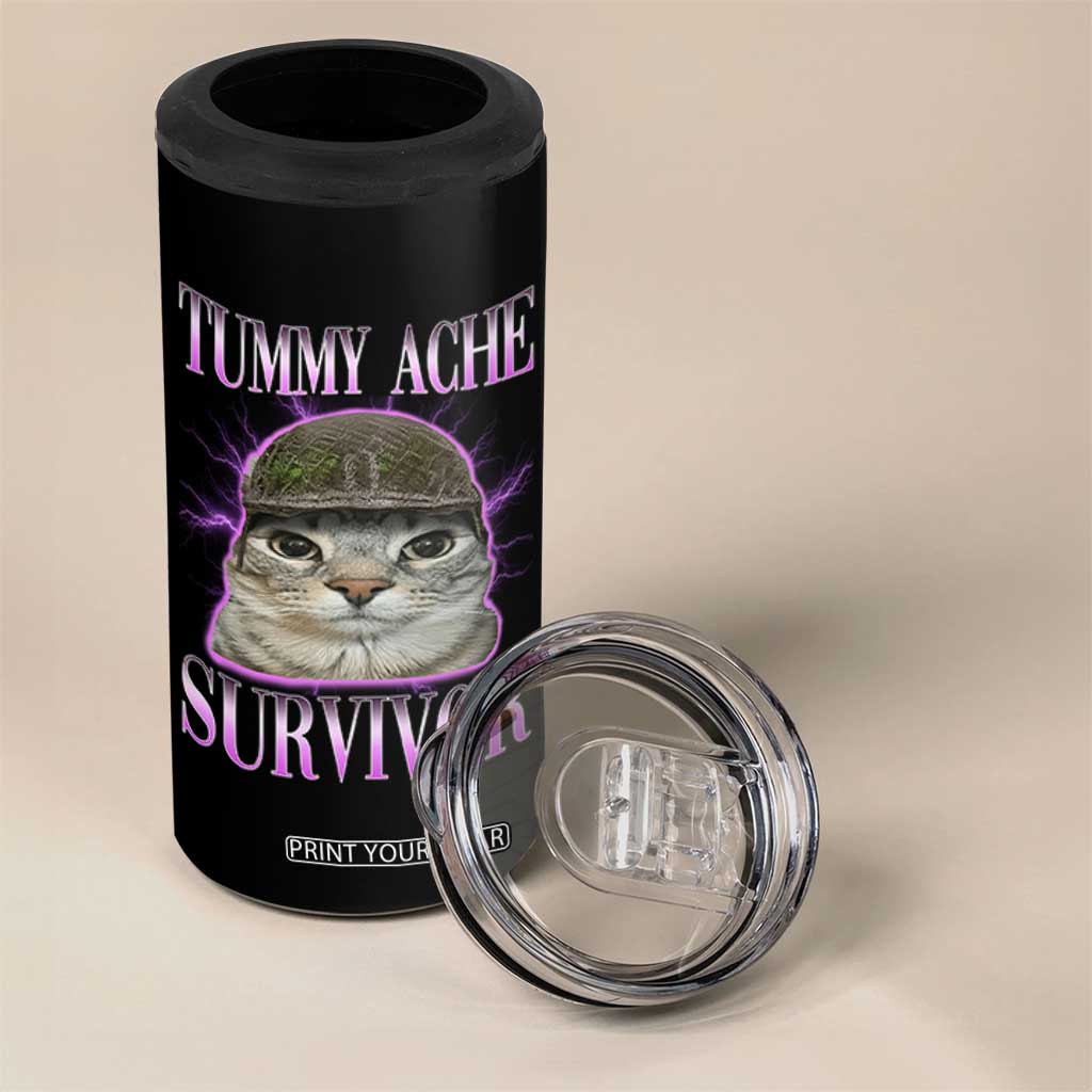 Tummy Ache Survivor Cat Meme 4 in 1 Can Cooler Tumbler Funny Trending Oddly Specific Brainrot Memes TS10 Print Your Wear