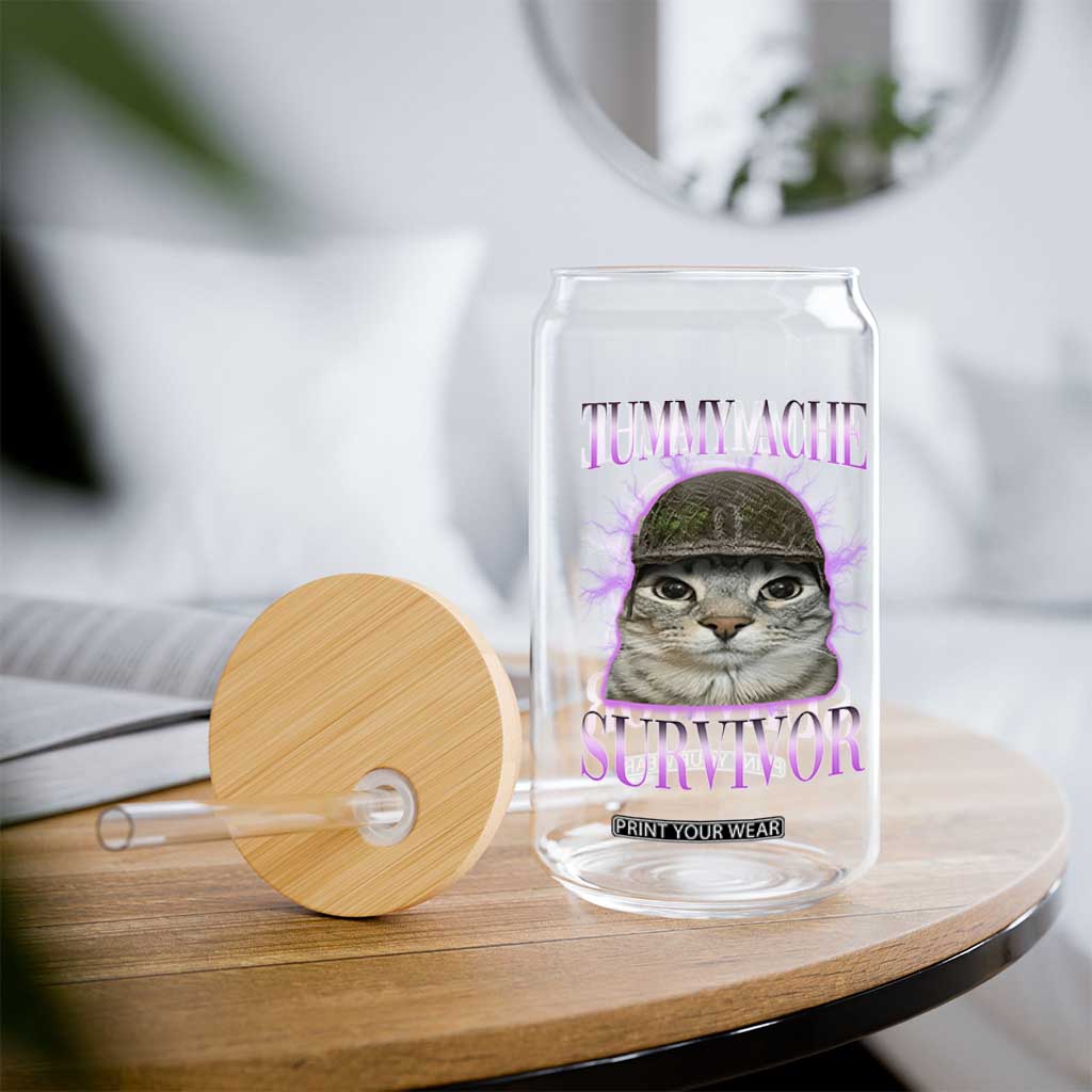 Tummy Ache Survivor Cat Meme Glass Can Funny Trending Oddly Specific Brainrot Memes TS10 Print Your Wear