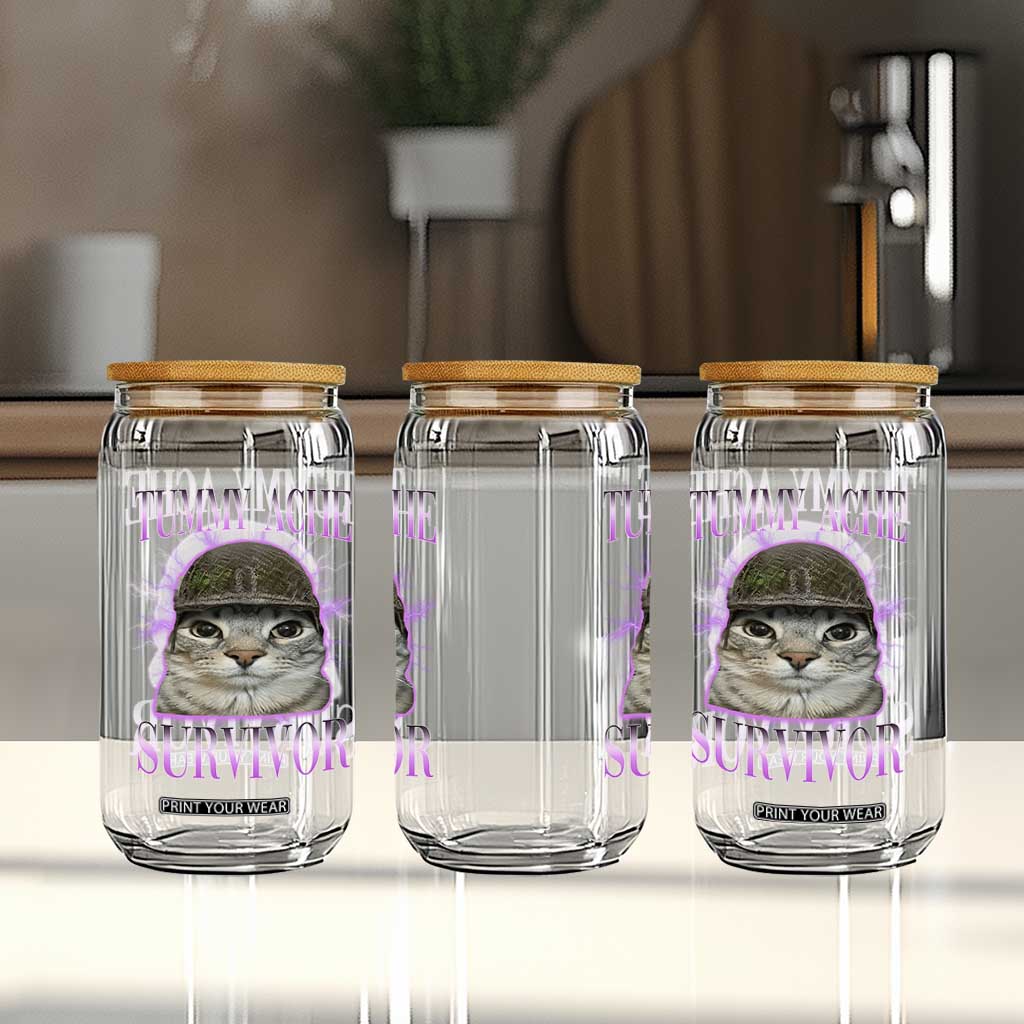 Tummy Ache Survivor Cat Meme Glass Can Funny Trending Oddly Specific Brainrot Memes TS10 Print Your Wear