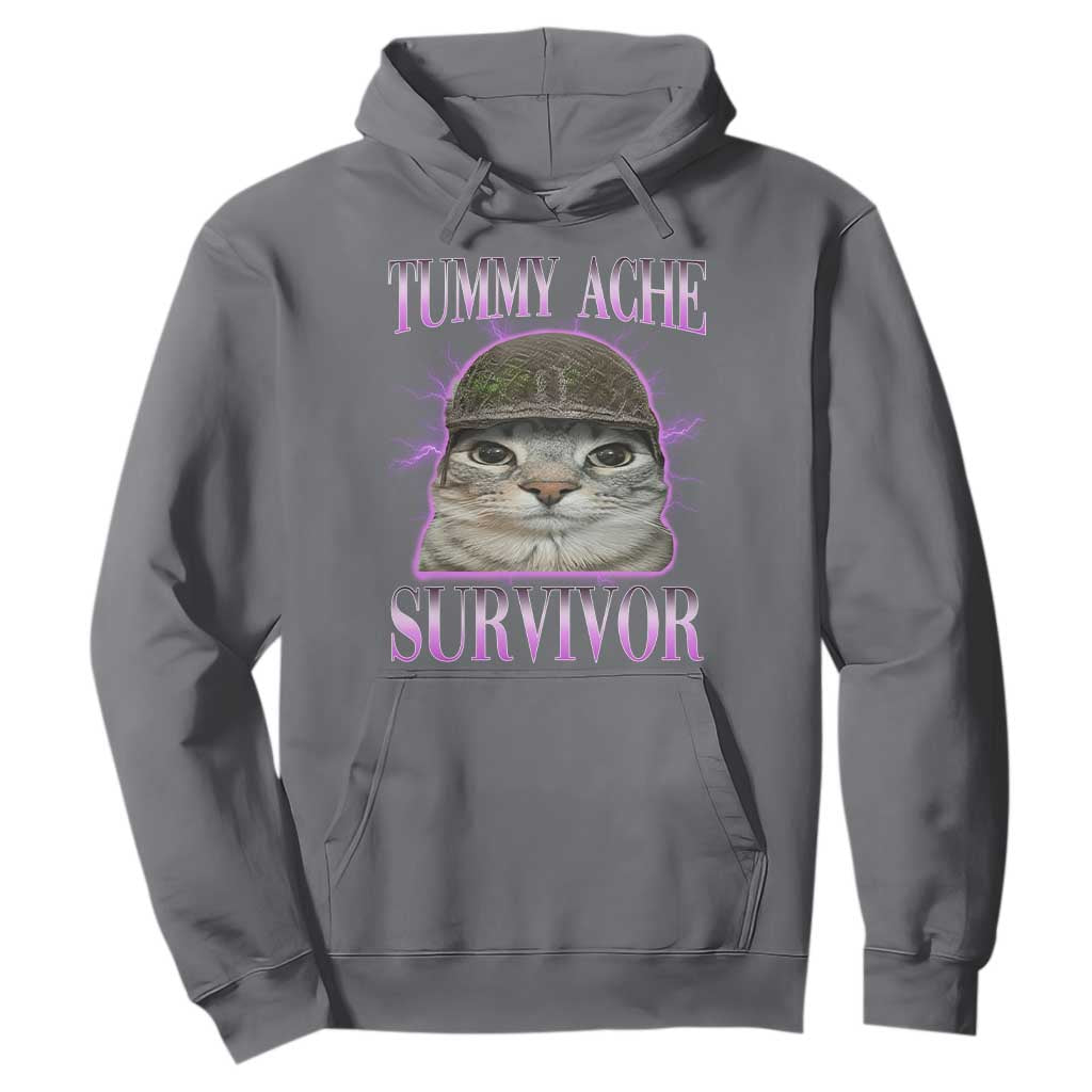 Tummy Ache Survivor Cat Meme Hoodie Funny Trending Oddly Specific Brainrot Memes TS10 Charcoal Print Your Wear