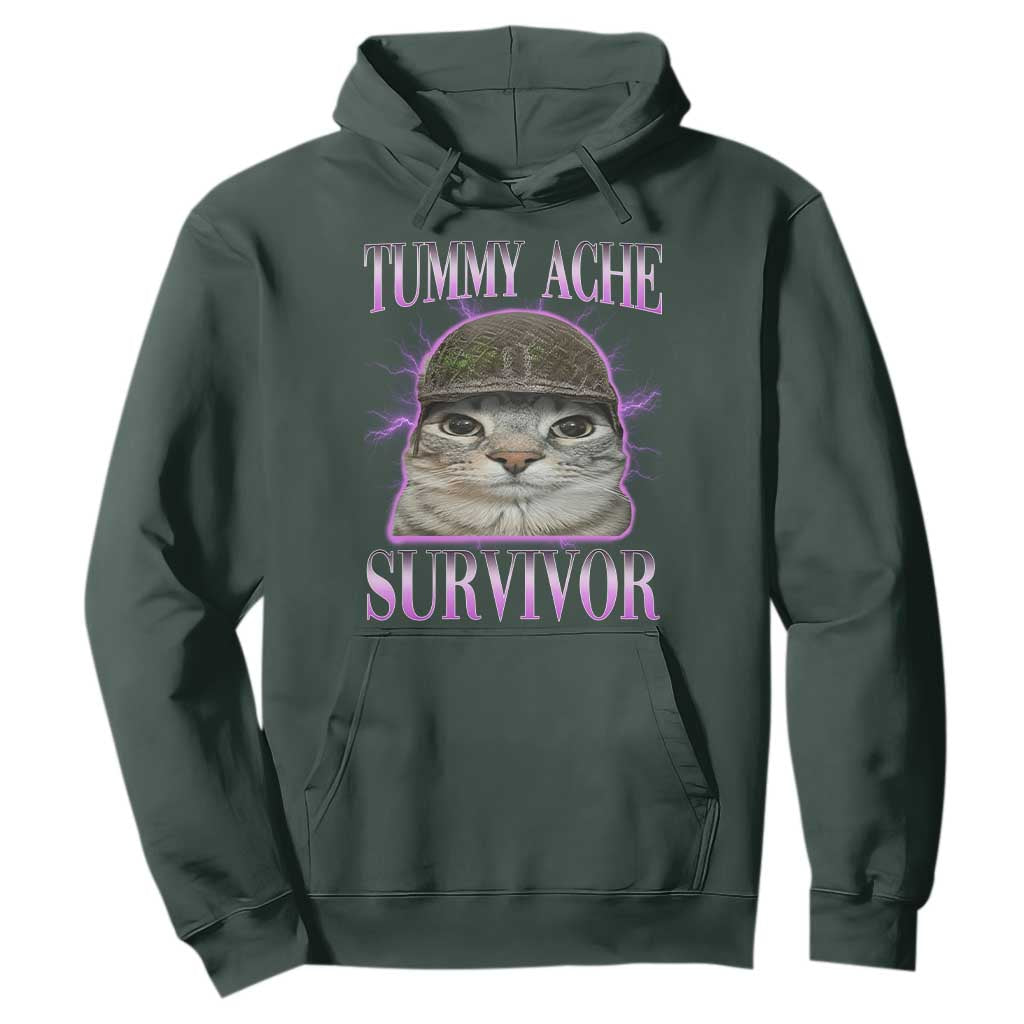 Tummy Ache Survivor Cat Meme Hoodie Funny Trending Oddly Specific Brainrot Memes TS10 Dark Forest Green Print Your Wear