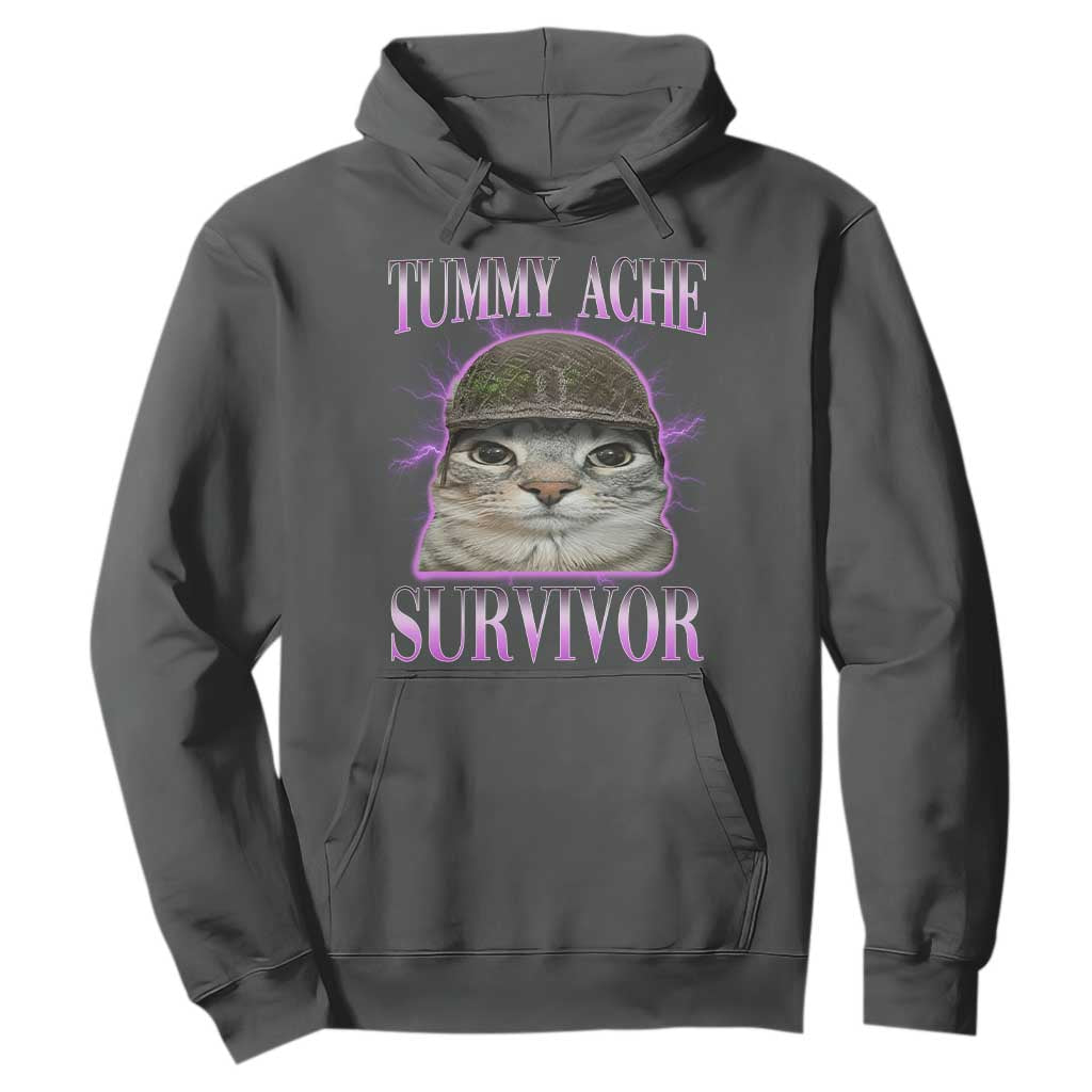 Tummy Ache Survivor Cat Meme Hoodie Funny Trending Oddly Specific Brainrot Memes TS10 Dark Heather Print Your Wear