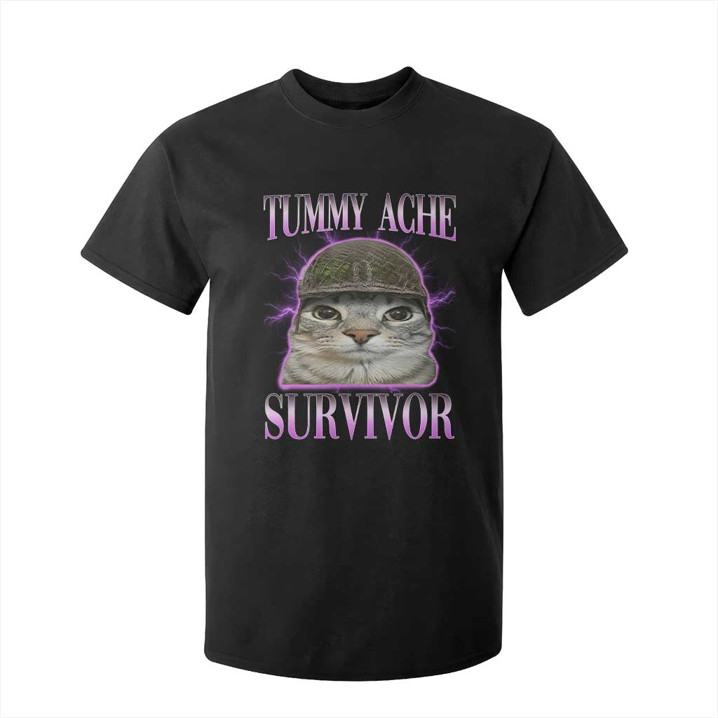 Tummy Ache Survivor Cat Meme T Shirt For Kid Funny Trending Oddly Specific Brainrot Memes TS10 Black Print Your Wear