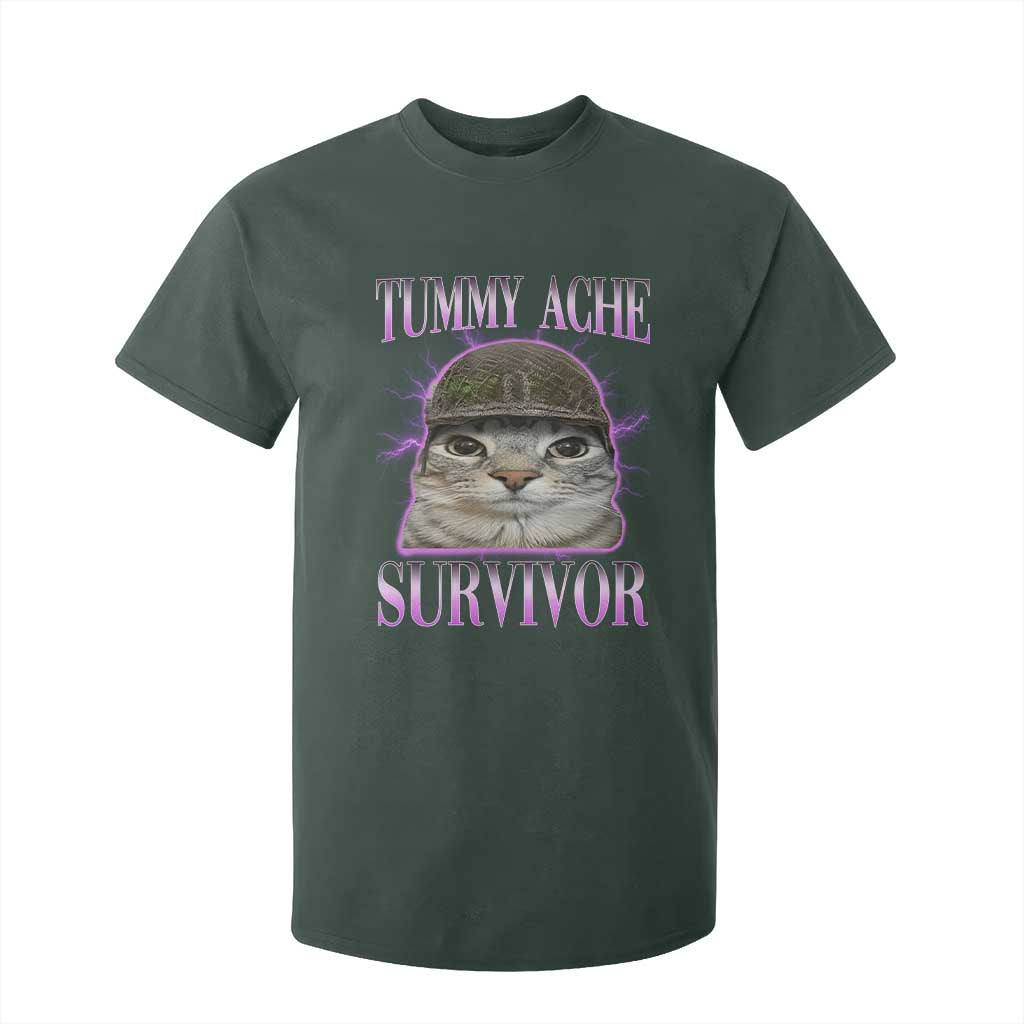 Tummy Ache Survivor Cat Meme T Shirt For Kid Funny Trending Oddly Specific Brainrot Memes TS10 Dark Forest Green Print Your Wear