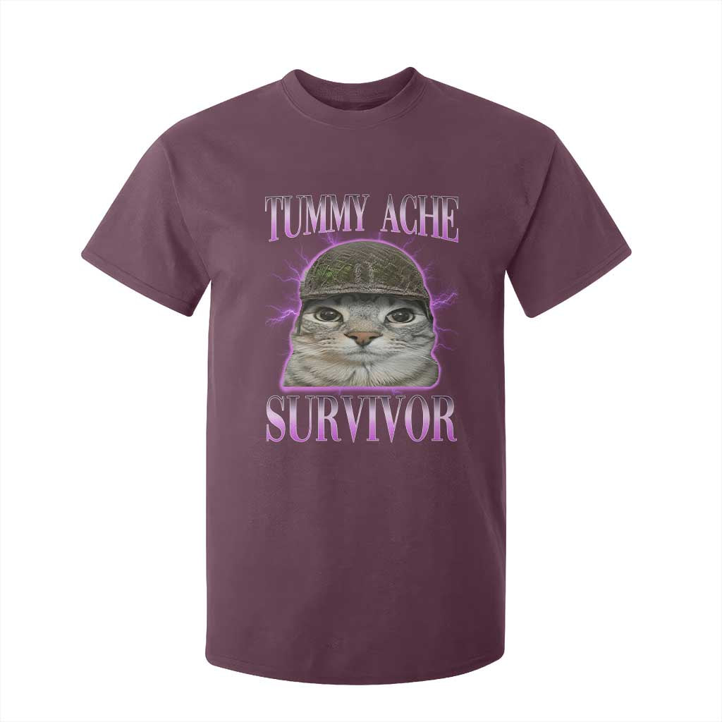 Tummy Ache Survivor Cat Meme T Shirt For Kid Funny Trending Oddly Specific Brainrot Memes TS10 Maroon Print Your Wear