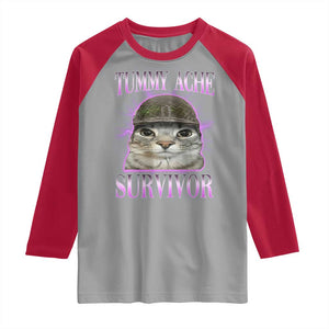 Tummy Ache Survivor Cat Meme Raglan Shirt Funny Trending Oddly Specific Brainrot Memes TS10 Sport Gray Red Print Your Wear