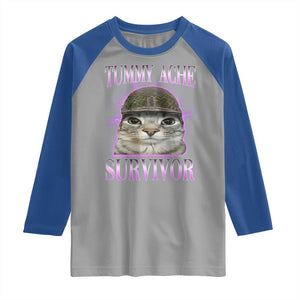 Tummy Ache Survivor Cat Meme Raglan Shirt Funny Trending Oddly Specific Brainrot Memes TS10 Sport Gray Royal Print Your Wear