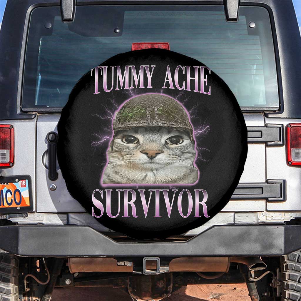 Tummy Ache Survivor Cat Meme Spare Tire Cover Funny Trending Oddly Specific Brainrot Memes TS10 No hole Black Print Your Wear