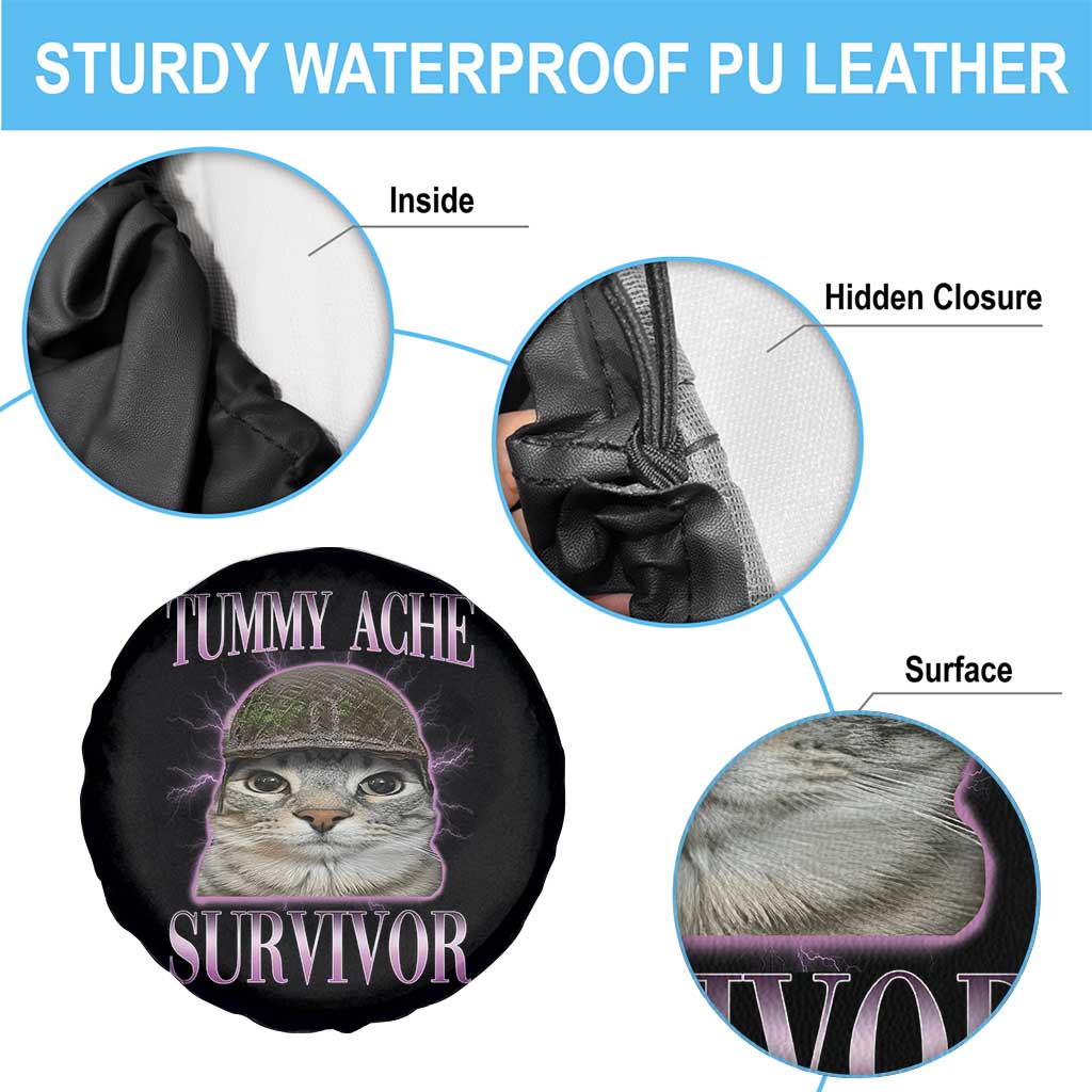 Tummy Ache Survivor Cat Meme Spare Tire Cover Funny Trending Oddly Specific Brainrot Memes TS10 Print Your Wear