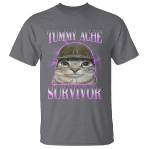 Tummy Ache Survivor Cat Meme T Shirt Funny Trending Oddly Specific Brainrot Memes TS10 Charcoal Print Your Wear