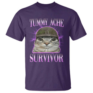 Tummy Ache Survivor Cat Meme T Shirt Funny Trending Oddly Specific Brainrot Memes TS10 Purple Print Your Wear