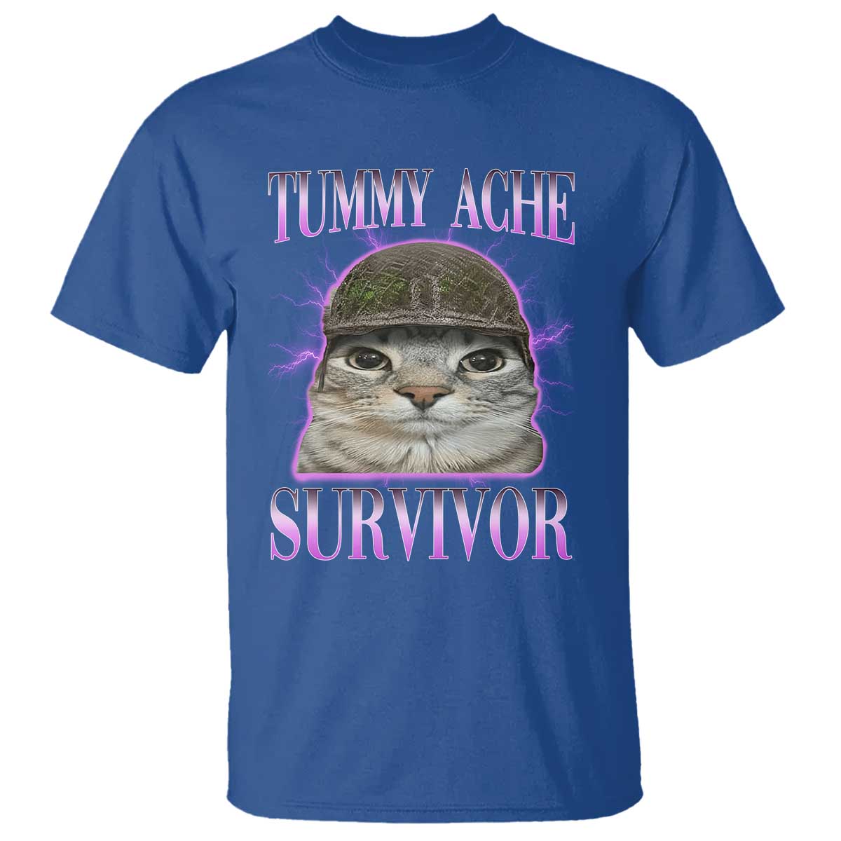 Tummy Ache Survivor Cat Meme T Shirt Funny Trending Oddly Specific Brainrot Memes TS10 Royal Blue Print Your Wear