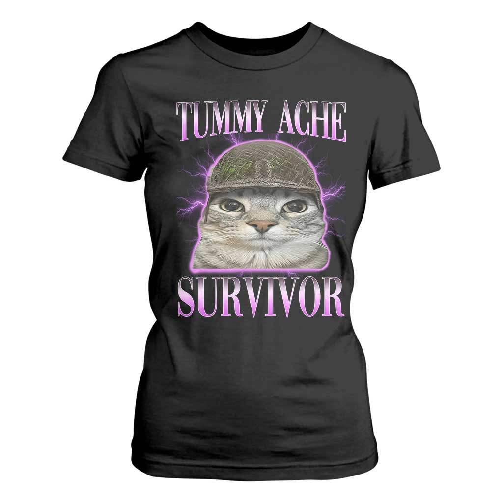Tummy Ache Survivor Cat Meme T Shirt For Women Funny Trending Oddly Specific Brainrot Memes TS10 Black Print Your Wear