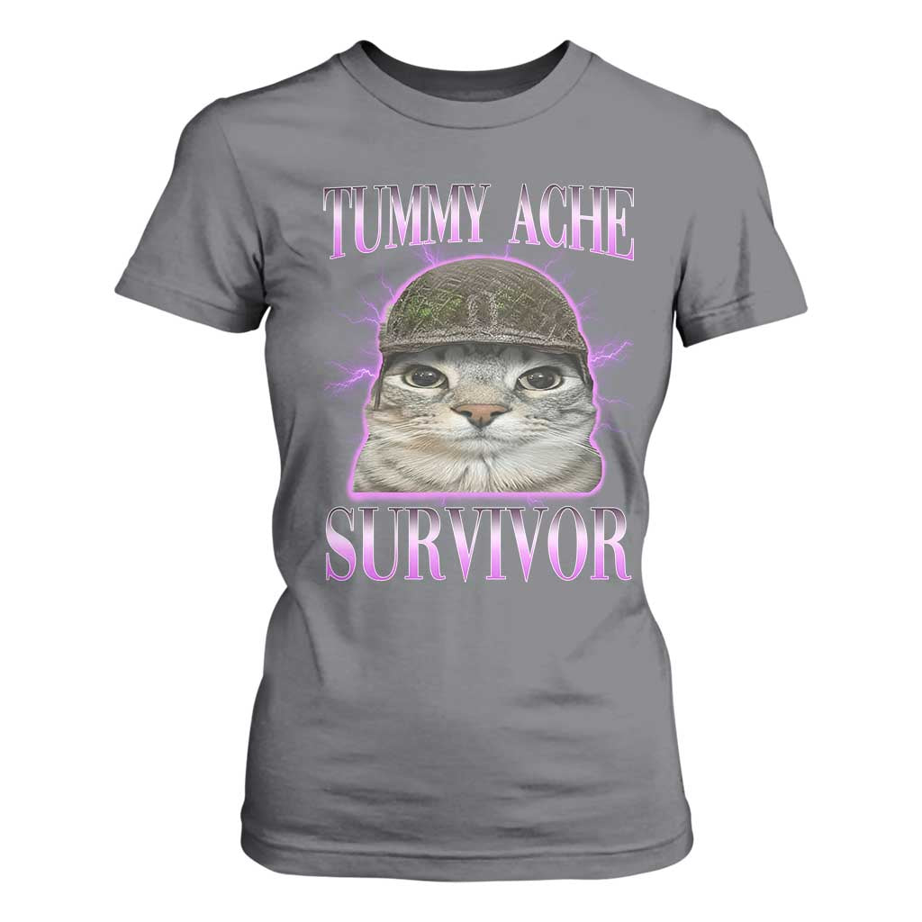 Tummy Ache Survivor Cat Meme T Shirt For Women Funny Trending Oddly Specific Brainrot Memes TS10 Charcoal Print Your Wear