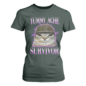 Tummy Ache Survivor Cat Meme T Shirt For Women Funny Trending Oddly Specific Brainrot Memes TS10 Dark Forest Green Print Your Wear