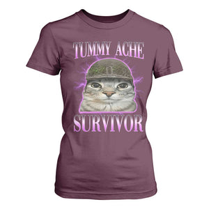 Tummy Ache Survivor Cat Meme T Shirt For Women Funny Trending Oddly Specific Brainrot Memes TS10 Maroon Print Your Wear